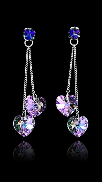 Picture of Elegant Colored Heart & Love Platinum Plated Drop & Dangle