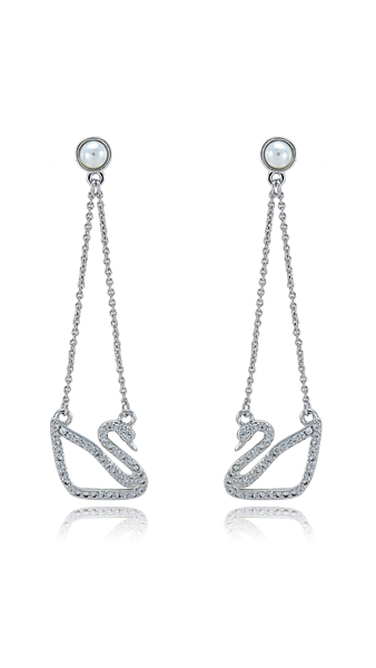 Picture of Gorgeous Platinum Plated Swan Drop & Dangle