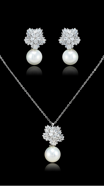 Picture of Brand New Venetian Pearl Platinum Plated 2 Pieces Jewelry Sets