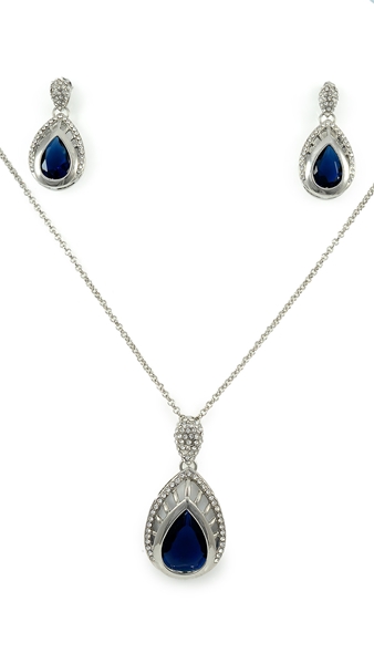 Picture of Online Fashion Bag Wholesale Dark Blue Platinum Plated 2 Pieces Jewelry Sets