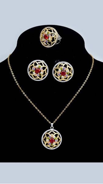 Picture of Cute Designed Multi-Tone Plated Hollow Out 3 Pieces Jewelry Sets