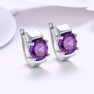 Picture of Long Lasting Platinum Plated Purple Huggies Earrings