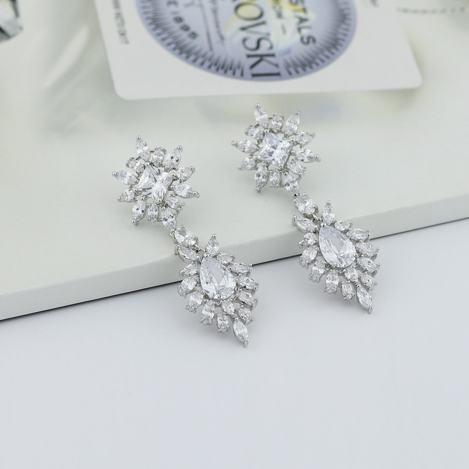 Copper Brass Cubic Zirconia Dangle Earrings 1JJ042432E