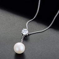 Picture of Purchase Platinum Plated Swarovski Element Pearl Pendant Necklace Exclusive Online