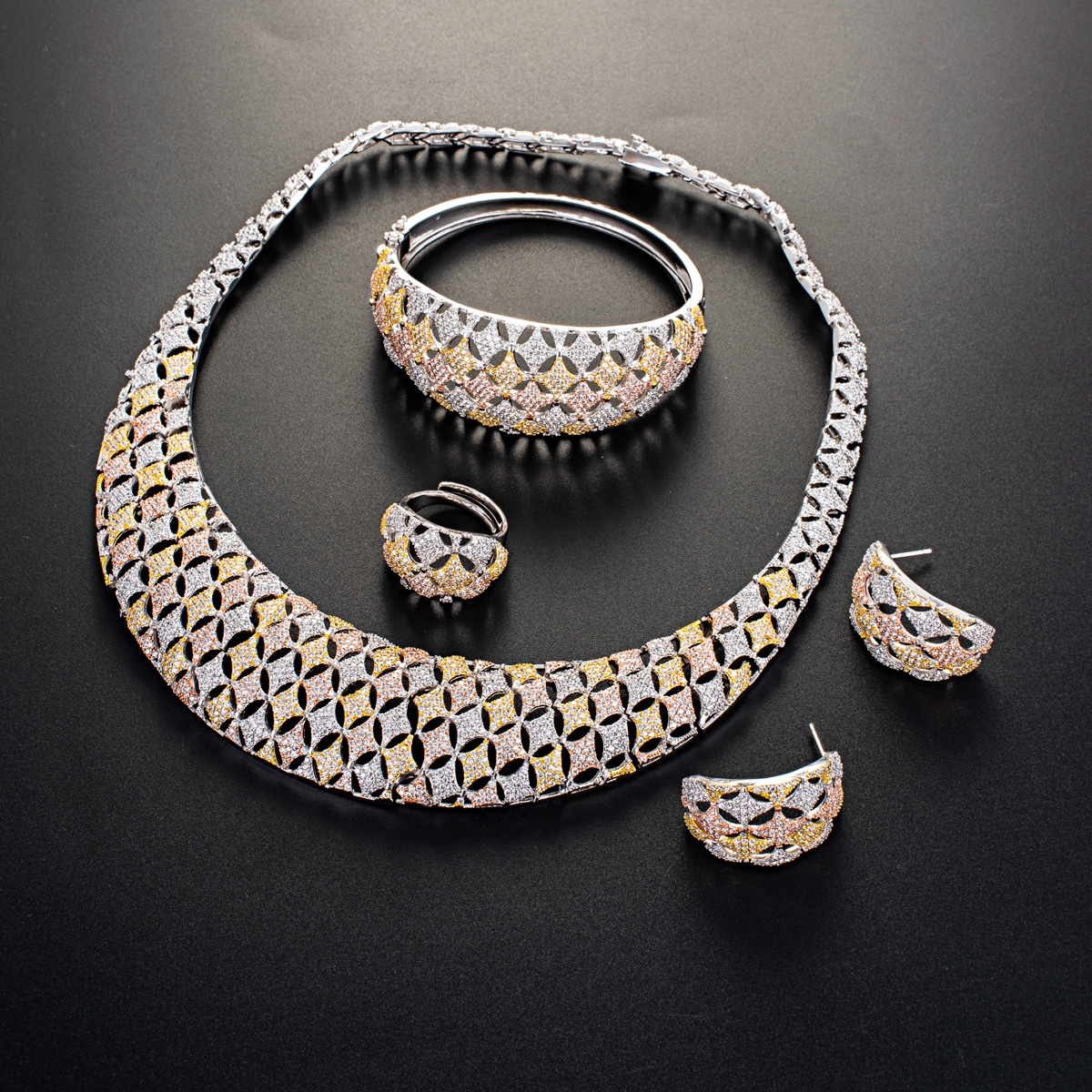 Unique Cubic Zirconia White 4 Piece Jewelry Set