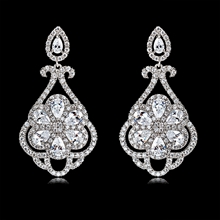 Show details for Hypoallergenic Platinum Plated Cubic Zirconia Dangle Earrings with Easy Return