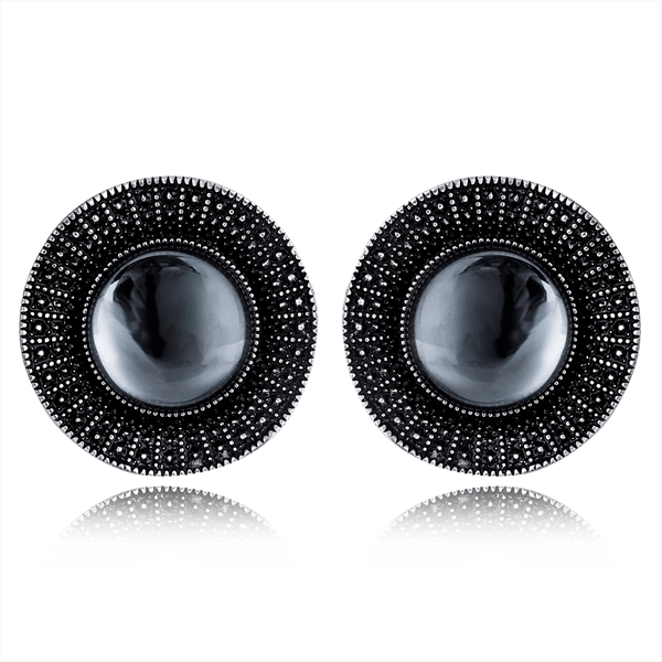 Picture of Nickel Free Gunmetal Plated Black Stud Earrings with No-Risk Refund