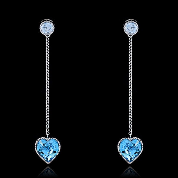 Picture of Sparkling Platinum Plated Sea Blue Drop & Dangle