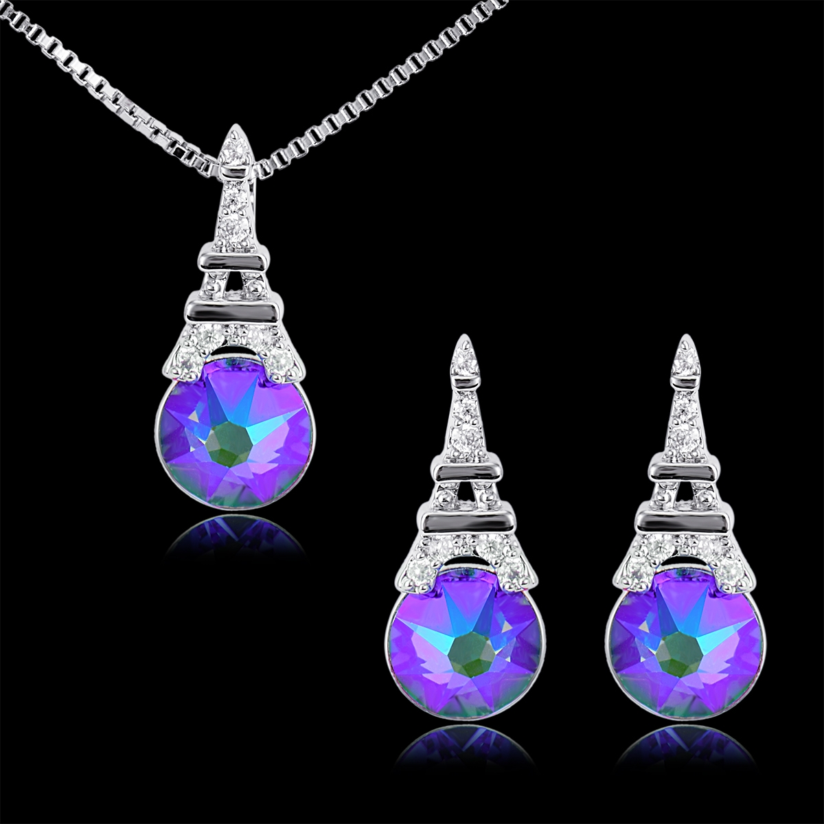 Purchase Platinum Plated Swarovski Element Necklace and Earring Set ...