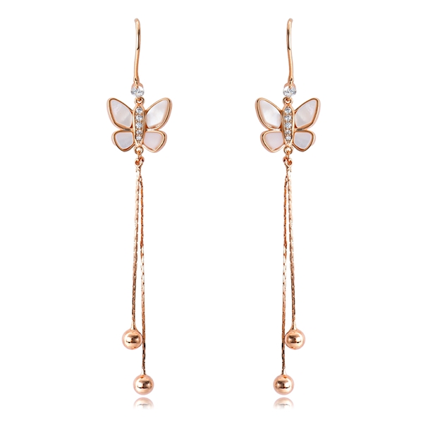 Picture of Copper or Brass Rose Gold Plated Dangle Earrings in Flattering Style