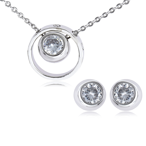 Picture of Pretty Cubic Zirconia Platinum Plated Necklace and Earring Set