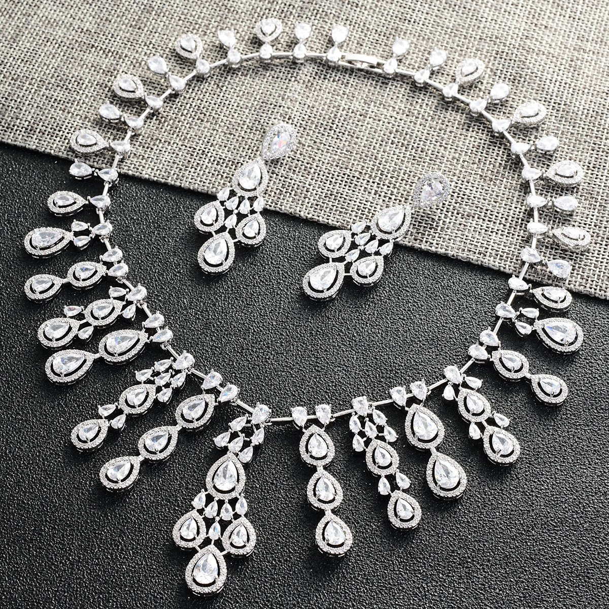 Luxury Cubic Zirconia Necklace and Earring Set Online Only