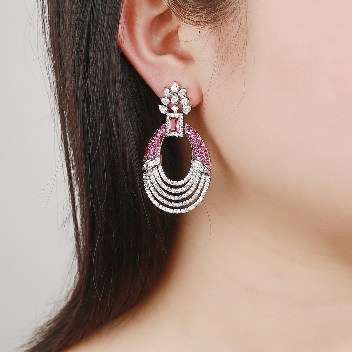 Good Quality Cubic Zirconia Platinum Plated Dangle Earrings