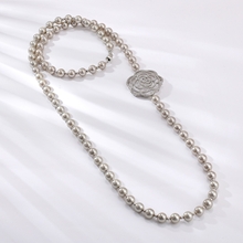 Show details for Popular Artificial Pearl Platinum Plated Long Chain Necklace