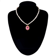Picture of Delicate Artificial Pearl Pink Short Chain Necklace