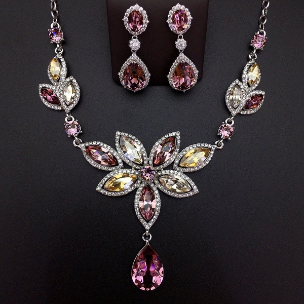Picture of Inexpensive Platinum Plated Pink 2 Piece Jewelry Set from Reliable Manufacturer