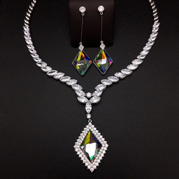 Picture of Reasonably Priced Platinum Plated Colorful 2 Piece Jewelry Set in Flattering Style