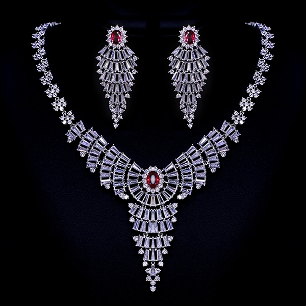 Picture of Low Cost Platinum Plated Cubic Zirconia 2 Piece Jewelry Set with Low Cost