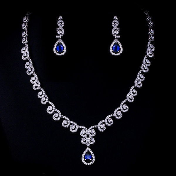 Picture of Inexpensive Platinum Plated Blue 2 Piece Jewelry Set from Reliable Manufacturer