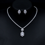 Show details for Designer Platinum Plated White 2 Piece Jewelry Set with No-Risk Return