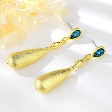 Show details for Trendy Gold Plated Blue Dangle Earrings with No-Risk Refund