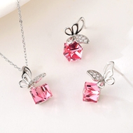 Show details for Purchase Platinum Plated Pink 2 Piece Jewelry Set Exclusive Online