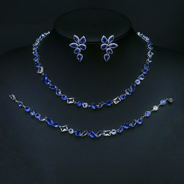 Picture of New Season Blue Luxury 3 Piece Jewelry Set with SGS/ISO Certification