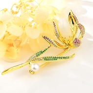 Show details for Nickel Free Gold Plated Flower Brooche with Fast Shipping